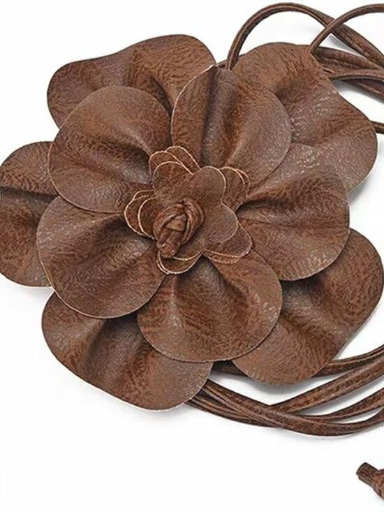 Brown Leather Flower Waist belt Luxury Women\'s Style